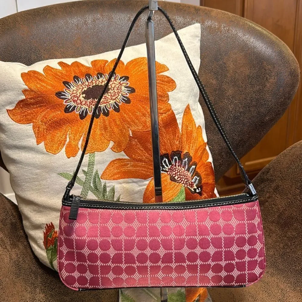 KATE SPADE 90’s PINK W/ BLACK LEATHER DEMI POUCHETTE BAG RETRO WORKING GIRL EUC